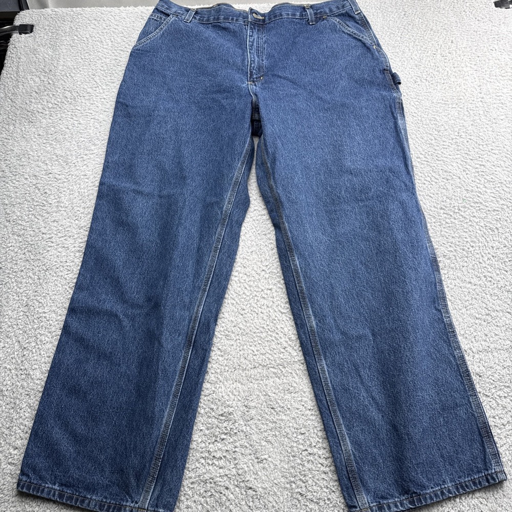 Carhartt Carpenter Jeans Mens 42x30 Blue Solid B13-DPS Loose Bootcut Workwear
